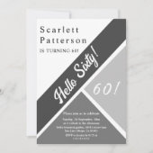 シックエレガント白黒グレー60誕生日 招待状 (正面)