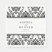 シックエレガント白黒ダマスクウェディング スタンダードランチョンナプキン (正面)