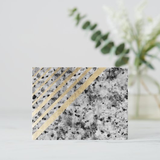 シックエレガント白黒フェイク金ゴールドストライプ大理石 ポストカード (スタンド正面)