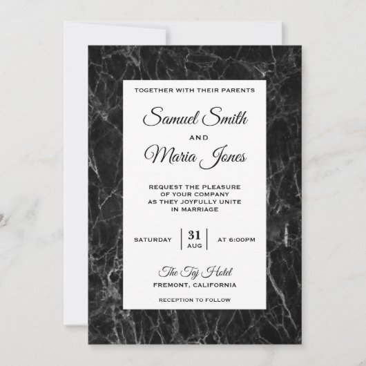 シックエレガント白黒マーブル結婚式招待状 招待状 (正面)
