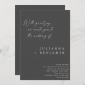 シックエレガント白黒ミニマリスト結婚スクリプト 招待状 (正面/裏面)