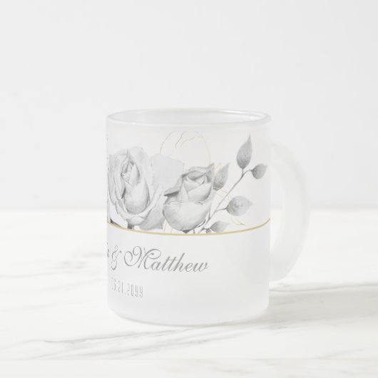 シックエレガント白黒モダン金ゴールド結婚のギフト フロストグラスマグカップ (正面右)