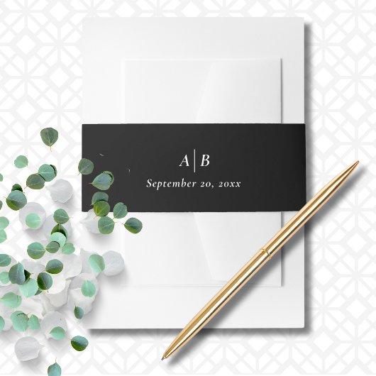 シックエレガント白黒モノグラミニマルムイニシャル 招待状ベリーバンド