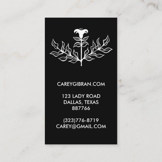 シックエレガント白黒リリーラインスケッチカスタム 名刺 (裏面)