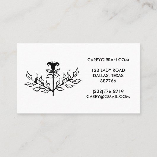 シックエレガント白黒リリーラインスケッチカスタム 名刺 (裏面)