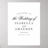 シックエレガント白黒結婚のウェルカムサイン ポスター (正面)