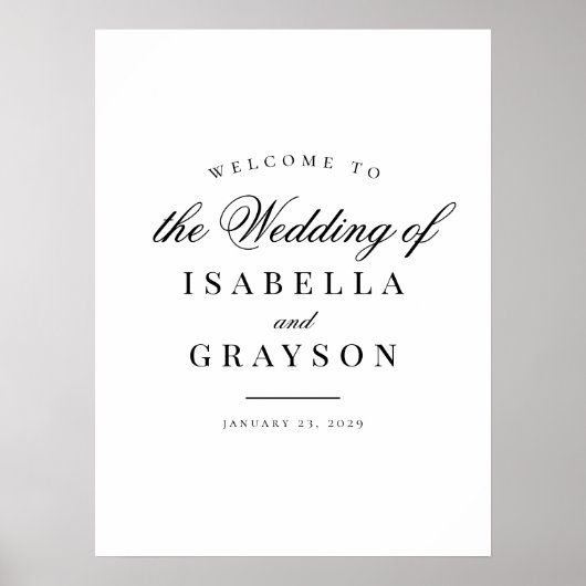 シックエレガント白黒結婚のウェルカムサイン ポスター (正面)