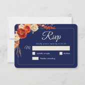 シックエレガント秋オレンジネイビーフローラ結婚ズ 出欠カード (正面)
