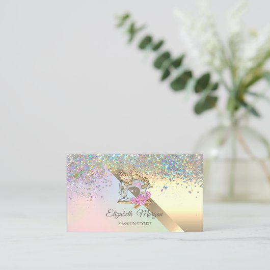 シックエレガント紙吹雪裁縫マシンキャット 名刺 (スタンド正面)