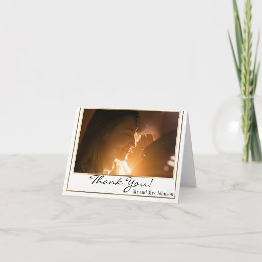 シックエレガント縁ど金ゴールド写真ありがとう サンキューカード (正面)