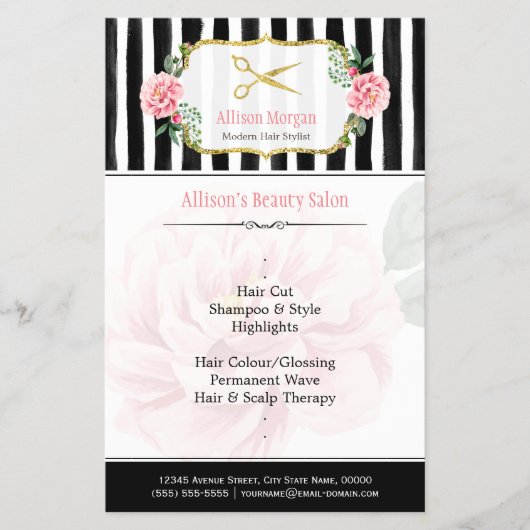 シックエレガント美容師金ゴールドはさみストライプ チラシ (正面)