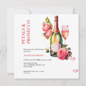 シックエレガント花びらとプロセッコブライダルシャワー 招待状 (正面)