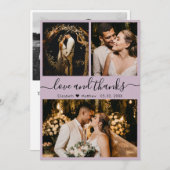 シックエレガント薄紫3 Photo Collage結婚's サンキューカード (正面/裏面)