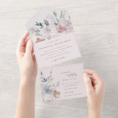 シックエレガント赤面ウォーターカラーフローラ結婚ズ オールインワン招待状 (貼ってはがせる)