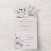 シックエレガント赤面ウォーターカラーフローラ結婚ズ オールインワン招待状 (内側)