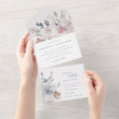 シックエレガント赤面ウォーターカラーフローラ結婚ズ オールインワン招待状 (貼ってはがせる)