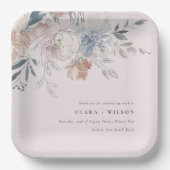 シックエレガント赤面ウォーターカラーフローラ結婚ズ ペーパープレート (正面)