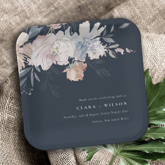 シックエレガント赤面ウォーターカラーフローラ結婚ズ ペーパープレート