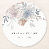 シックエレガント赤面ウォーターカラーフローラ結婚ズ ラウンドペーパーコースター (正面)