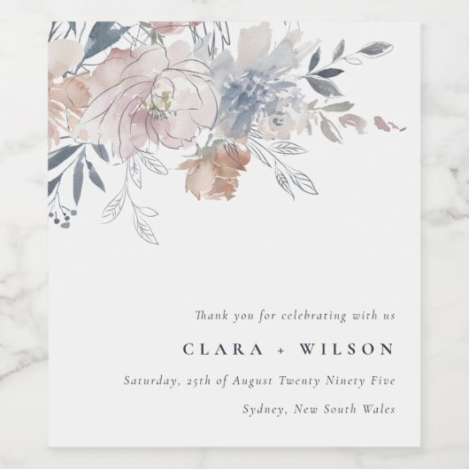 シックエレガント赤面ウォーターカラーフローラ結婚ズ ワインラベル (シングルラベル)