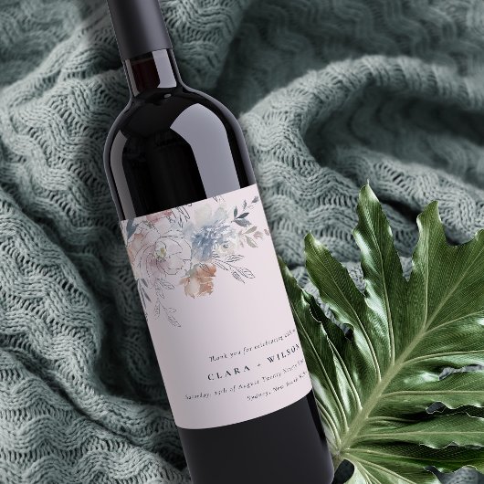 シックエレガント赤面ウォーターカラーフローラ結婚ズ ワインラベル