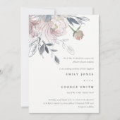 シックエレガント赤面ウォーターカラーフローラ結婚ズ 招待状 (正面)