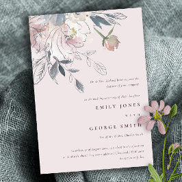 シックエレガント赤面ウォーターカラーフローラ結婚ズ 招待状