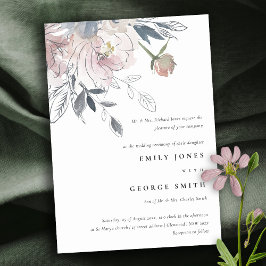 シックエレガント赤面ウォーターカラーフローラ結婚ズ 招待状