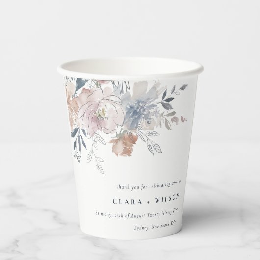 シックエレガント赤面ウォーターカラーフローラ結婚ズ 紙コップ (裏面)