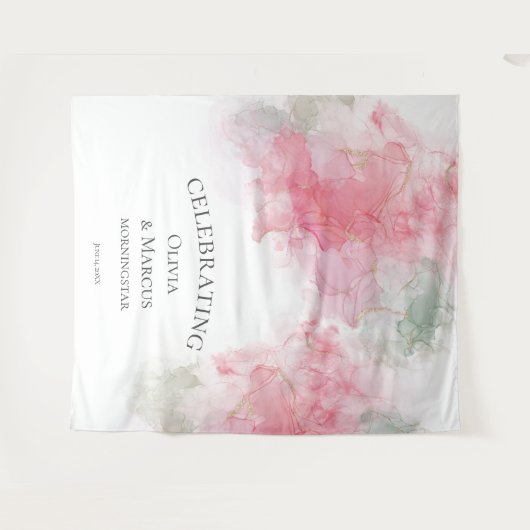 シックエレガント赤面バラピンク淡い色のセージ結婚ズタップ タペストリー (正面(横))