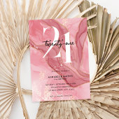 シックエレガント赤面ピンクウォーターカラー21歳の誕生日 招待状