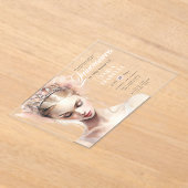 シックエレガント赤面ピンクキンセアニェラ誕生日パーティー アクリル招待状 (レイダウン)