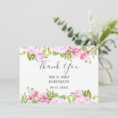 シックエレガント赤面ピンクグリーナリーフローラ結婚ズ サンキューカード (スタンド正面)