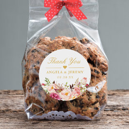 シックエレガント赤面ピンクフローラ結婚ズサンキュー ラウンドシール