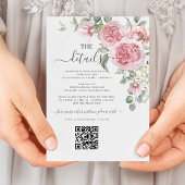 シックエレガント赤面ピンクフローラ結婚ズ詳細QR 招待状