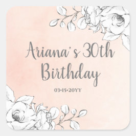 シックエレガント赤面ピンクホワイトフローラ誕生日 スクエアシール