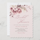 シックエレガント赤面ピンクボホフローラブライダルシャワー 招待状 (正面)
