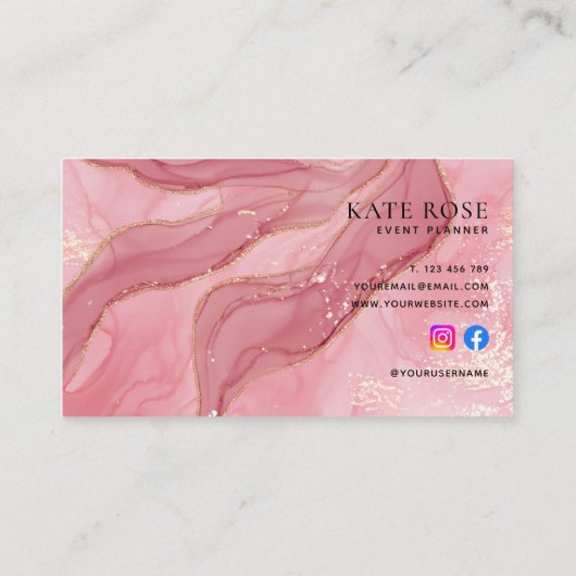 シックエレガント赤面ピンク金ゴールドグリッター水彩 名刺 (裏面)