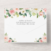 シックエレガント赤面フローラ結婚詳細RSVP オールインワン招待状 (裏面)