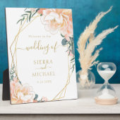 シックエレガント赤面金ゴールドピーチクリームフローラズ結婚 フォトプラーク (側面)