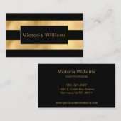 シックエレガント金ゴールドとブラックきらめくフォイルストライプ 名刺 (正面/裏面)