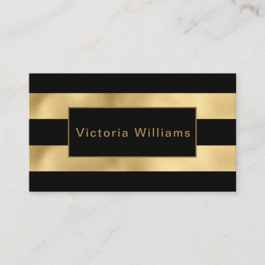 シックエレガント金ゴールドとブラックきらめくフォイルストライプ 名刺 (正面)