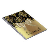 シックエレガント金ゴールドとボウ付きブラックダマスク ノートブック (右側)