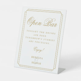 シックエレガント金ゴールドアールデコオープンバー 台座サイン