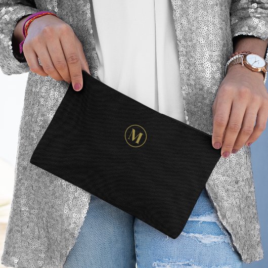 シックエレガント金ゴールドイニシャル&ブラックミニマリスト アクセサリーポーチ