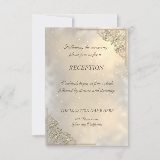 シックエレガント金ゴールドウェディングレセプション 招待状 (正面)