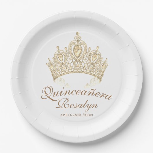 シックエレガント金ゴールドクラウンプリンセス ペーパープレート (正面)