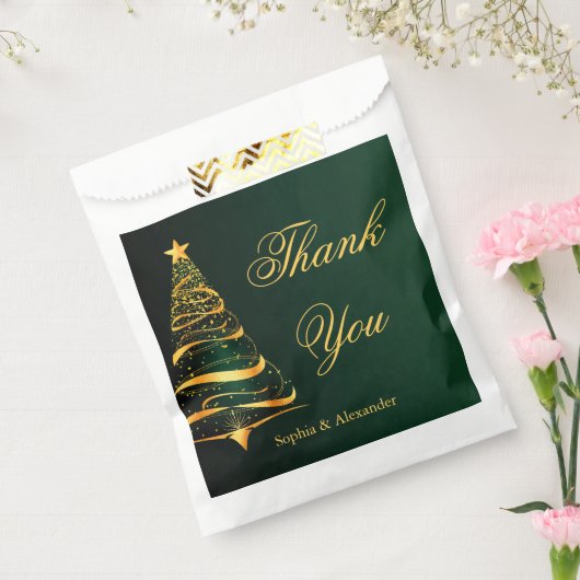シックエレガント金ゴールドクリスマスツリーサンキュー結婚ズ フェイバーバッグ (封をした状態)