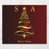 シックエレガント金ゴールドクリスマスツリーモノグラム結婚ズ ビールラベル (シングルラベル)