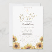 シックエレガント金ゴールドクロスサンフラワーバプテスマ 招待状 (正面)